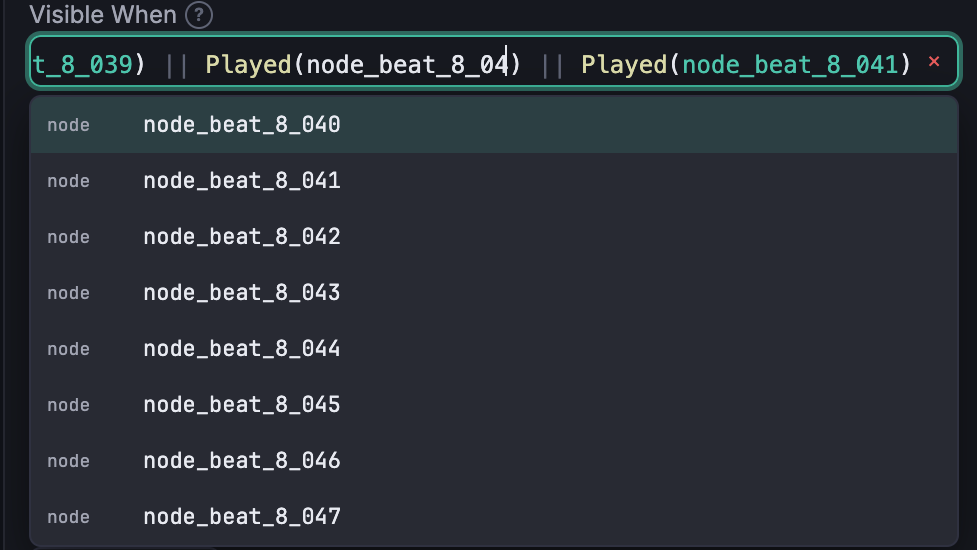 An expression input with syntax highlighting and an autocomplete dropdown