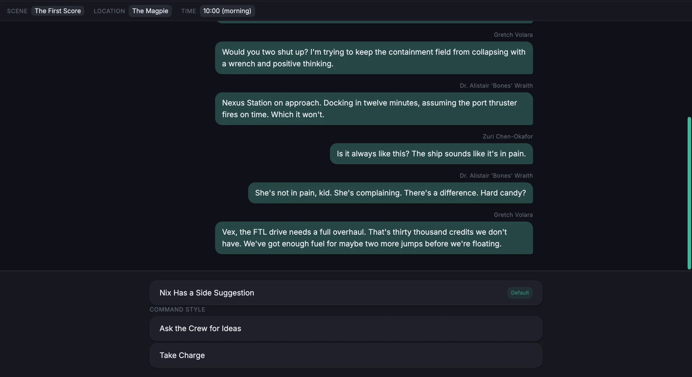 The simulator's Choice panel showing a Default choice alongside grouped choices under a Command Style column